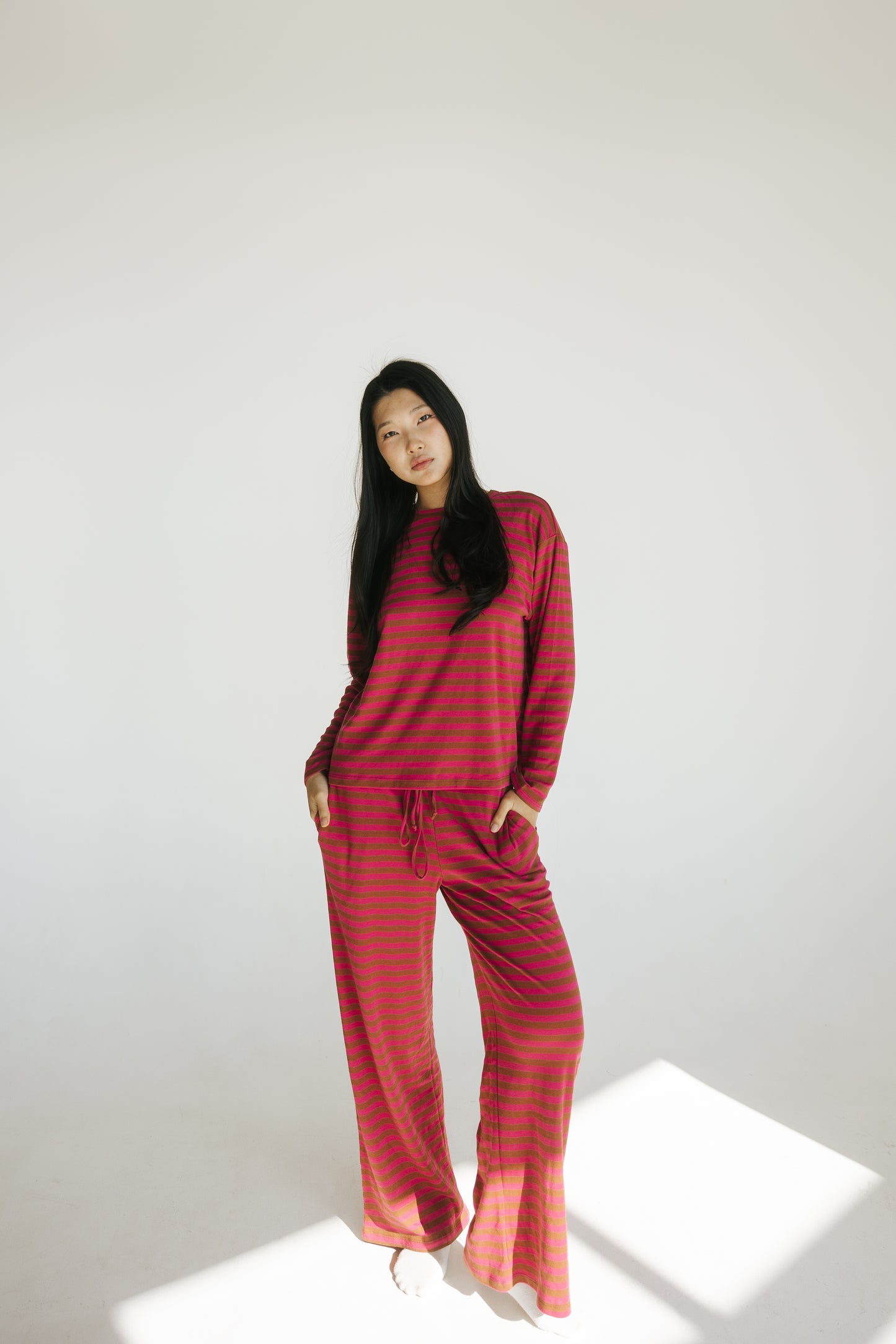 Riot Striped Lounge TEE in- Red/Brown (FALL RESTOCK PRE-ORDER)