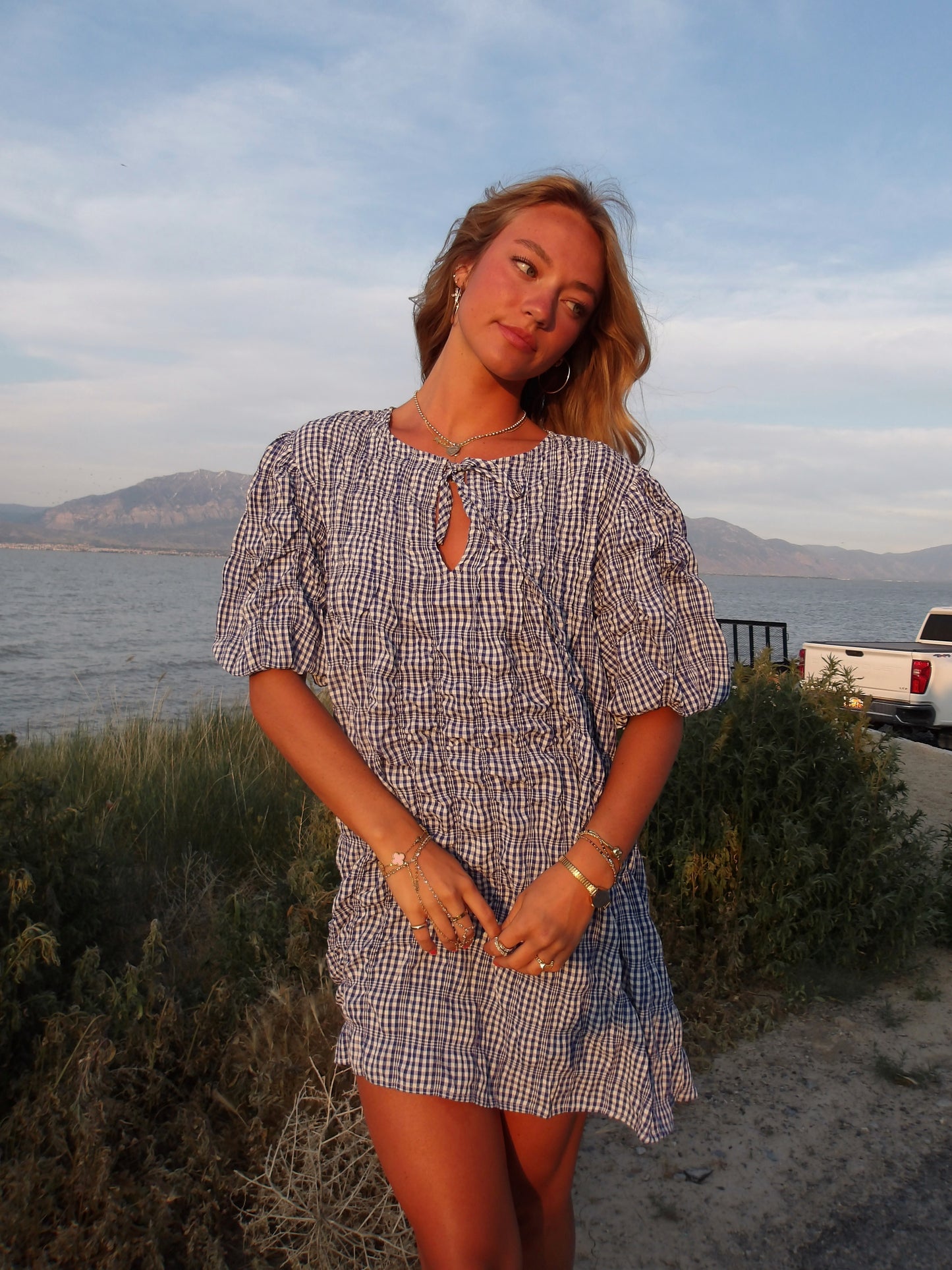 Sunday Blueberry Puff Mini Dress