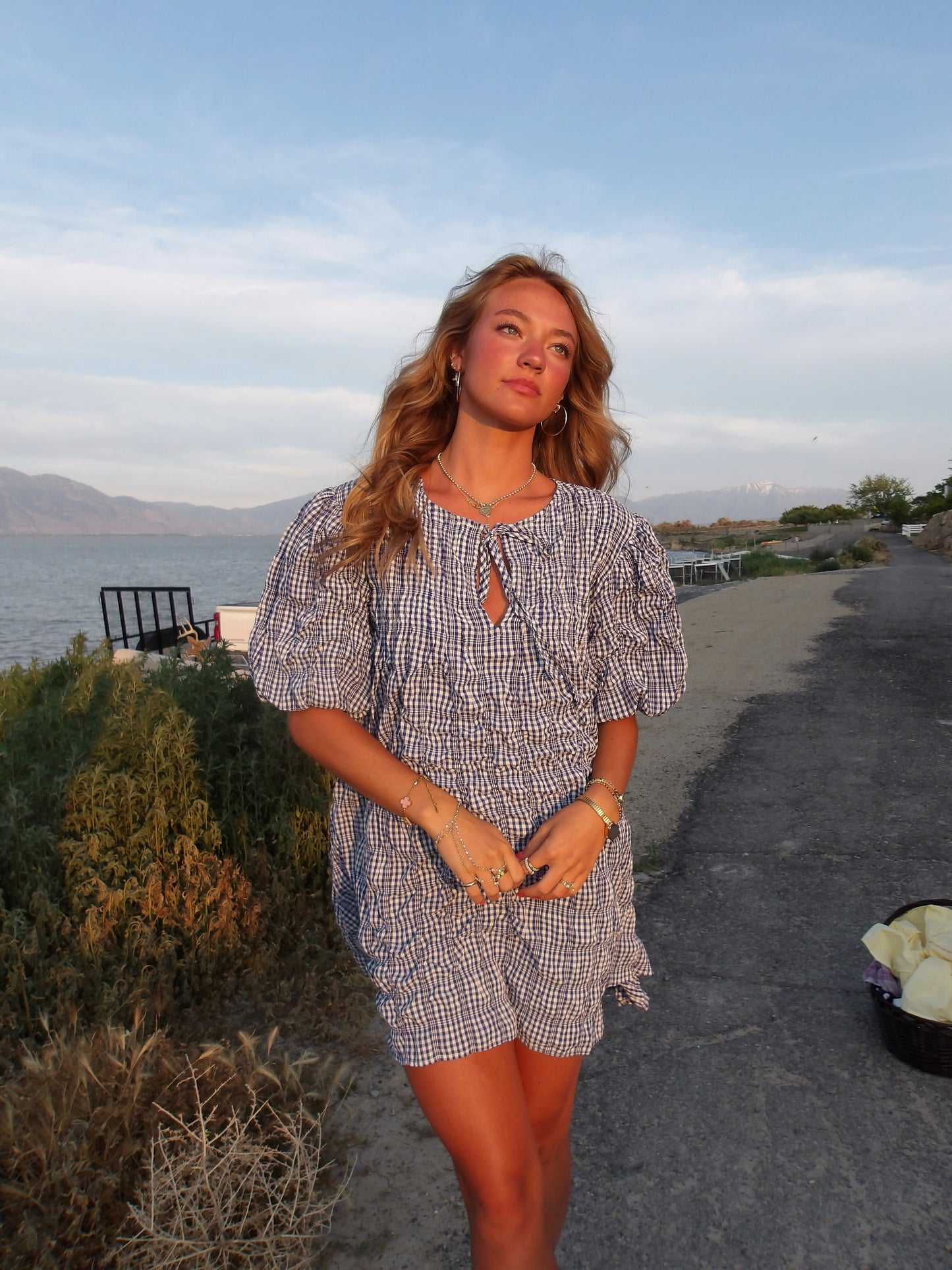 Sunday Blueberry Puff Mini Dress