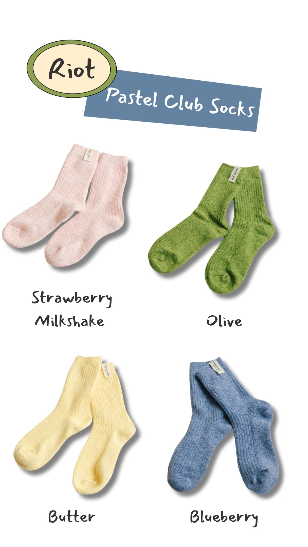 Riot Pastel Club Socks in- Olive (FALL RESTOCK PRE-ORDER)