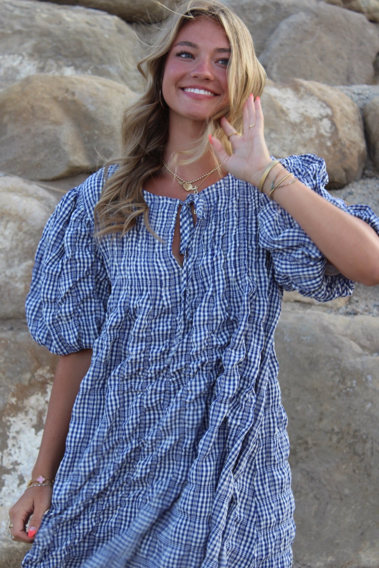 Sunday Blueberry Puff Mini Dress