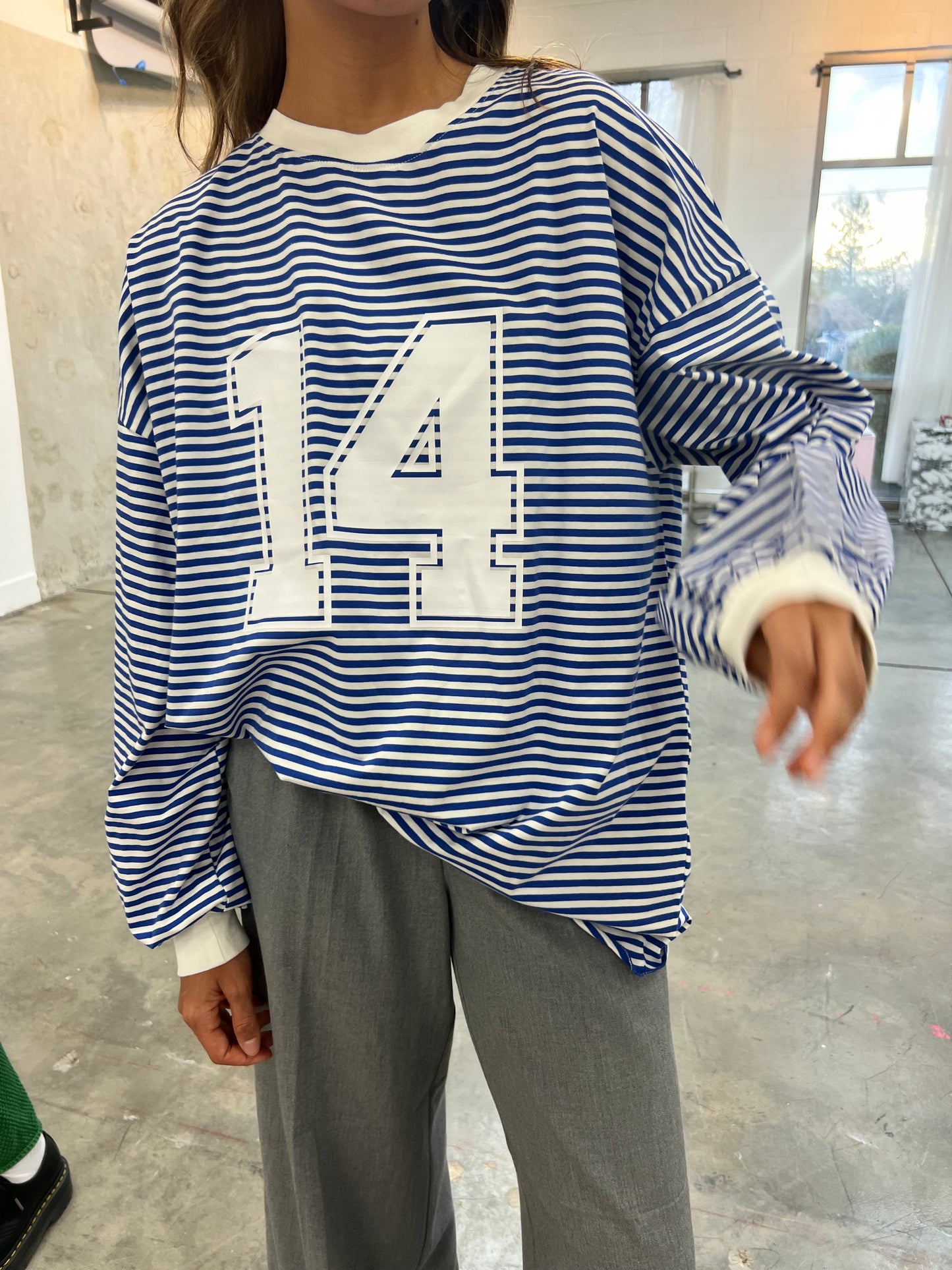 Riot Striped Varsity Tee- in blue/white (FALL RESTOCK PRE-ORDER)