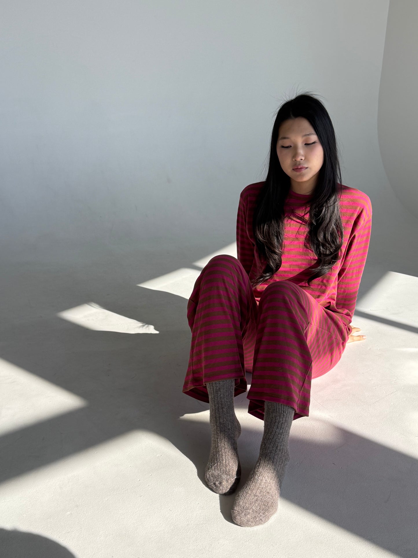 Riot Striped Lounge TEE in- Red/Brown (FALL RESTOCK PRE-ORDER)