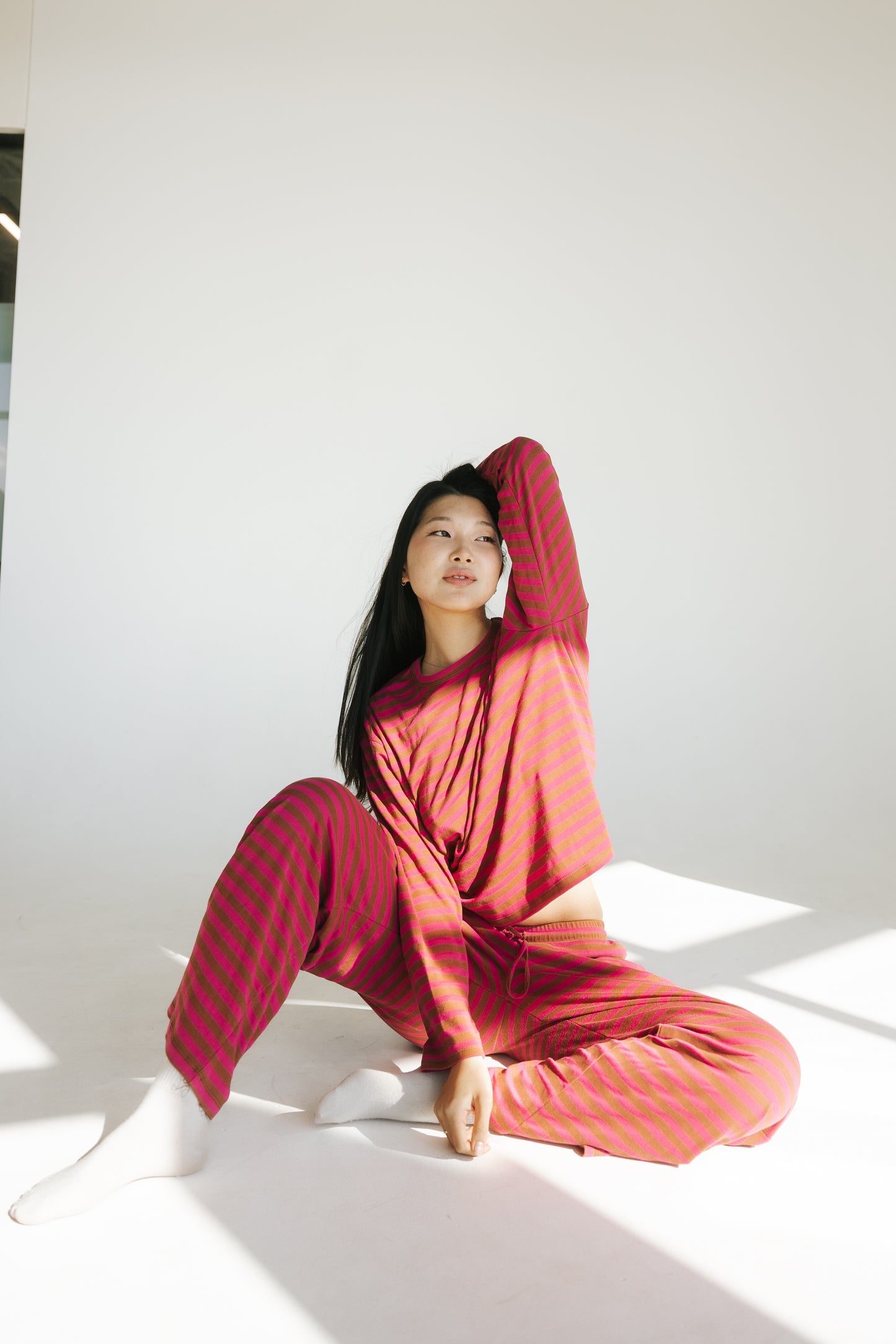 Riot Striped Lounge TEE in- Red/Brown (FALL RESTOCK PRE-ORDER)