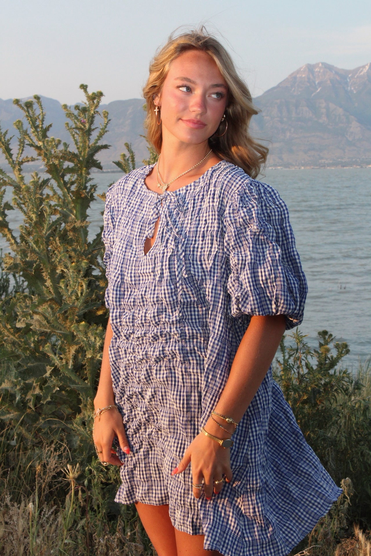 Sunday Blueberry Puff Mini Dress