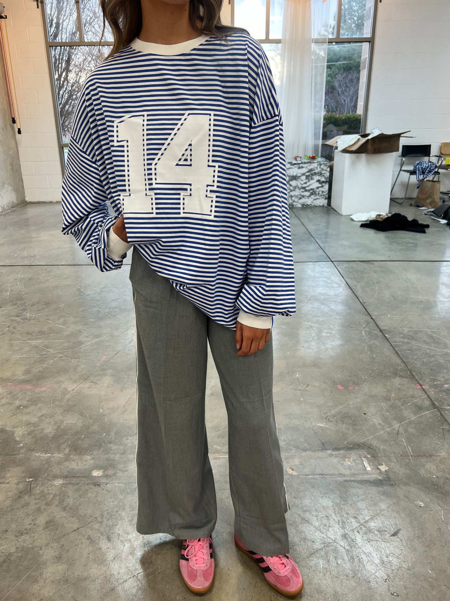 Riot Striped Varsity Tee- in blue/white (FALL RESTOCK PRE-ORDER)