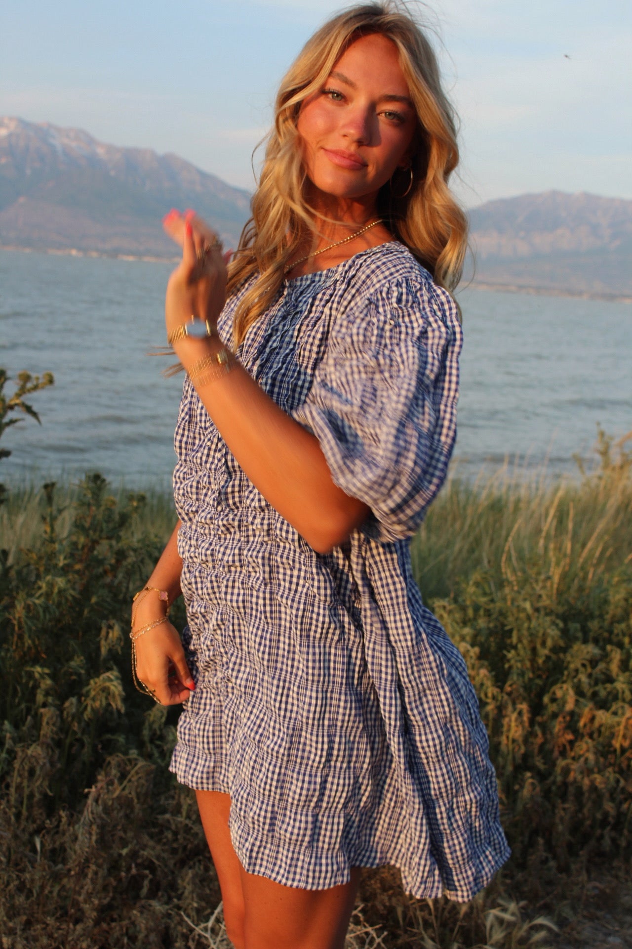 Sunday Blueberry Puff Mini Dress