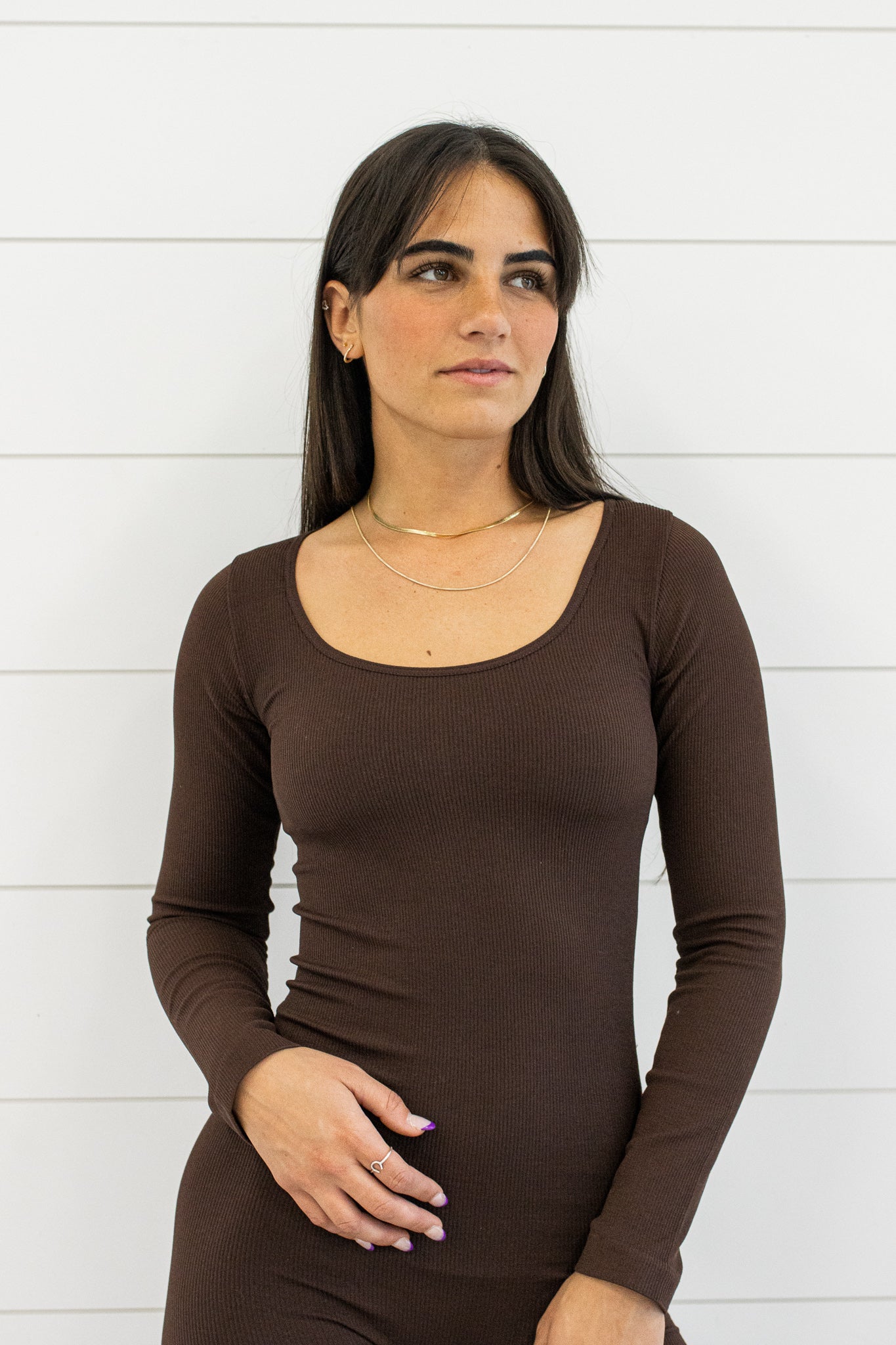 LOML Long Sleeve Bodysuit in Brown