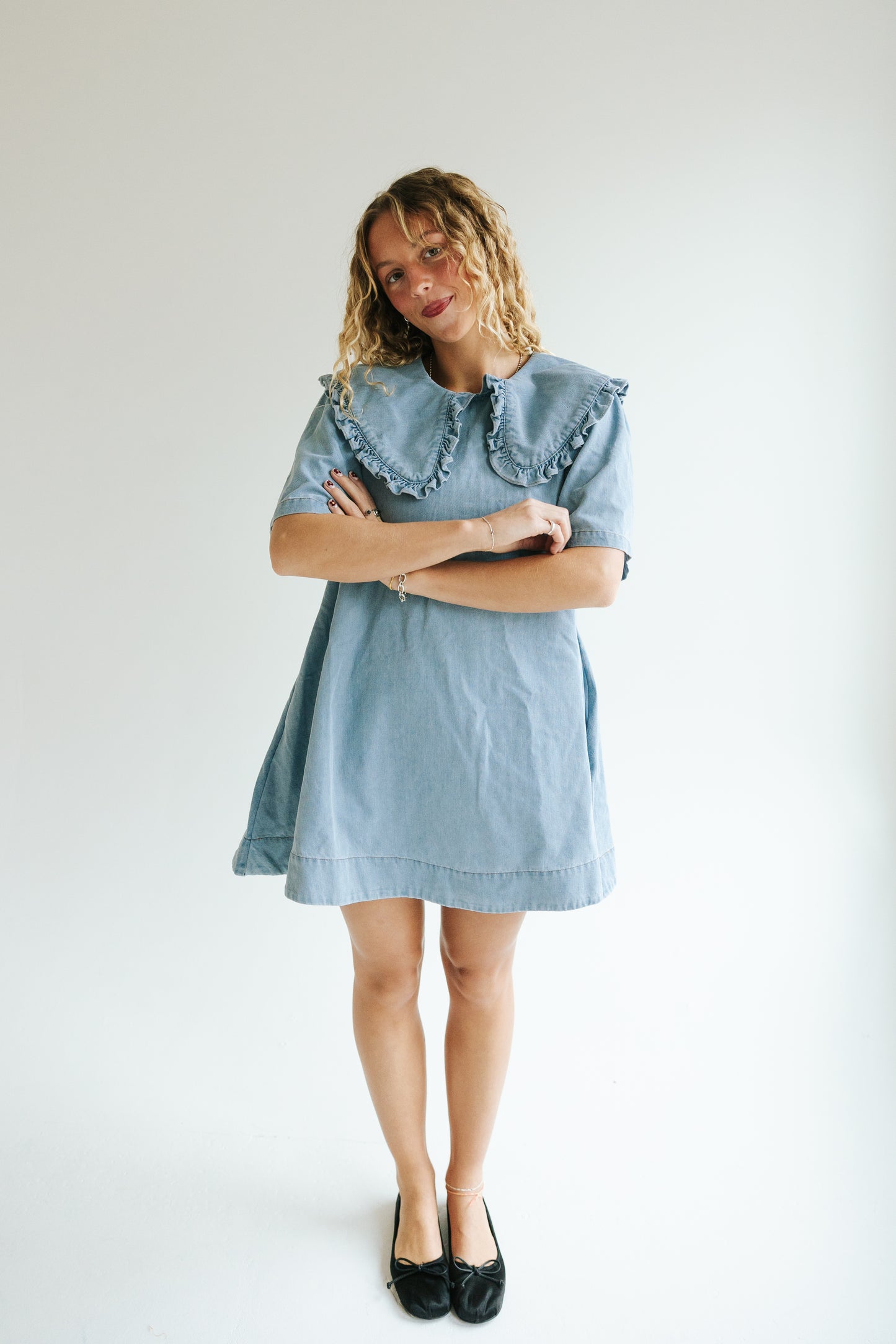 Sunday Eyelet Collar Denim Dress