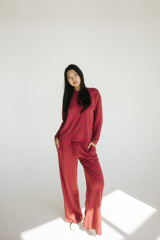 Riot Striped Lounge TEE in- Red/Brown (FALL RESTOCK PRE-ORDER)