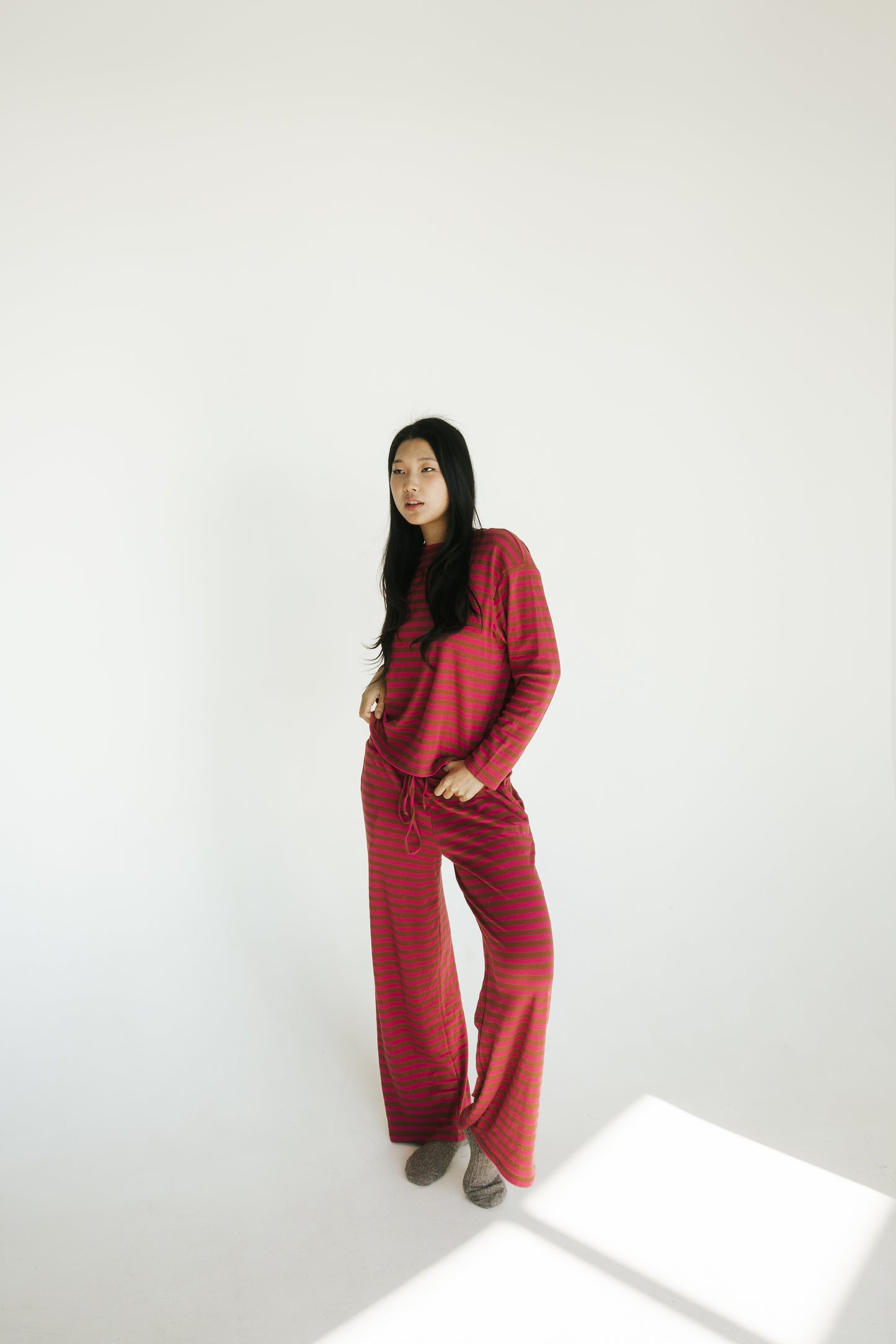 Riot Striped Lounge PANTS in- Red/Brown