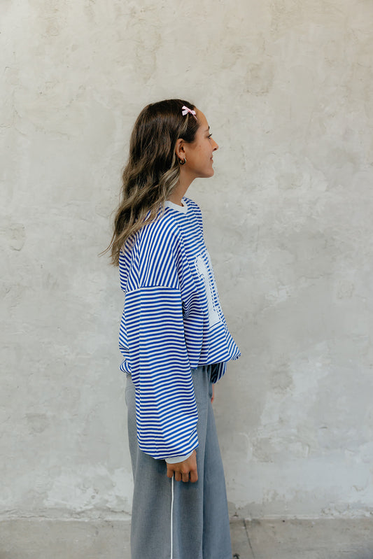 Riot Striped Varsity Tee- in blue/white (FALL RESTOCK PRE-ORDER)