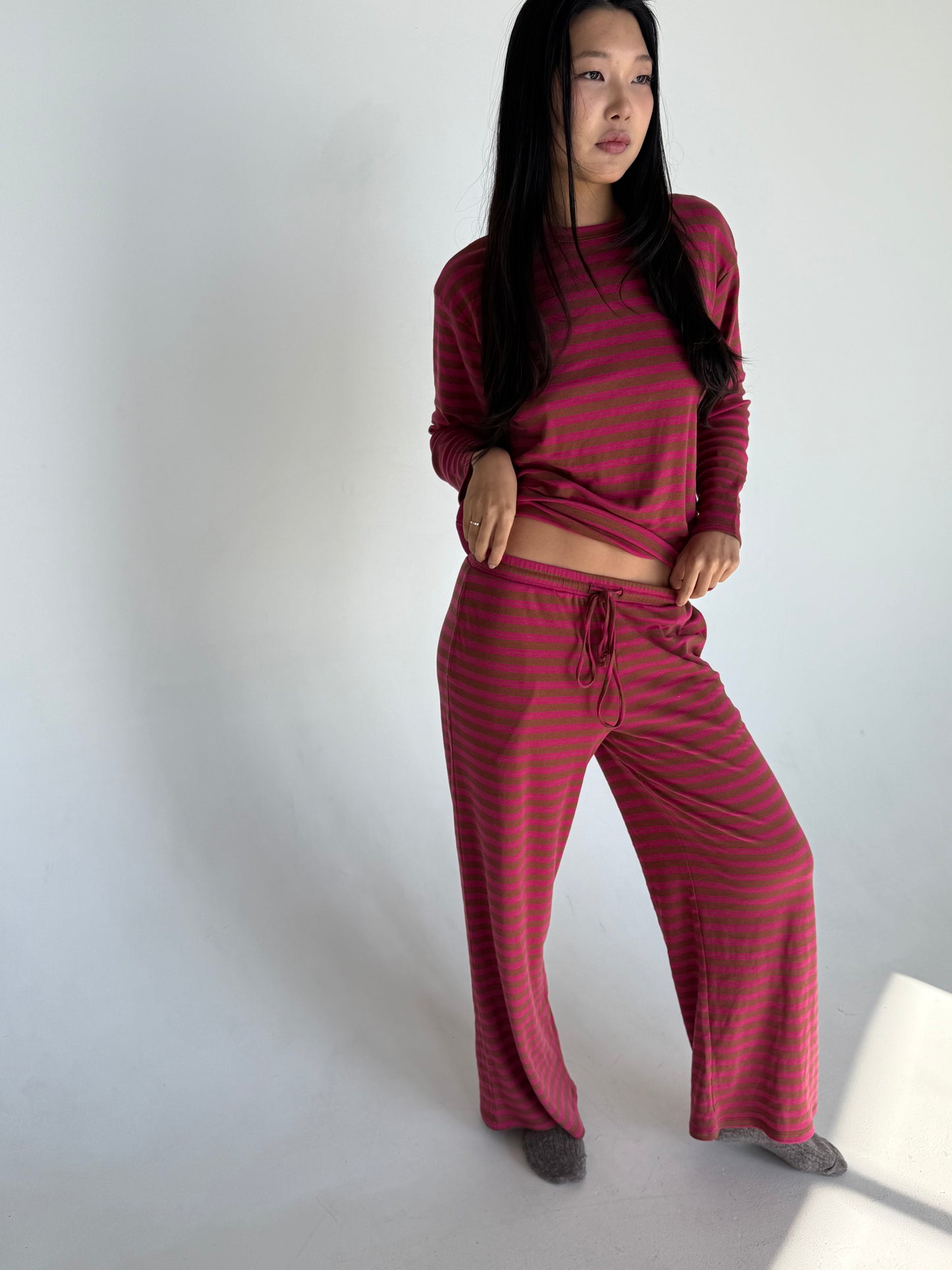 Riot Striped Lounge PANTS in- Red/Brown