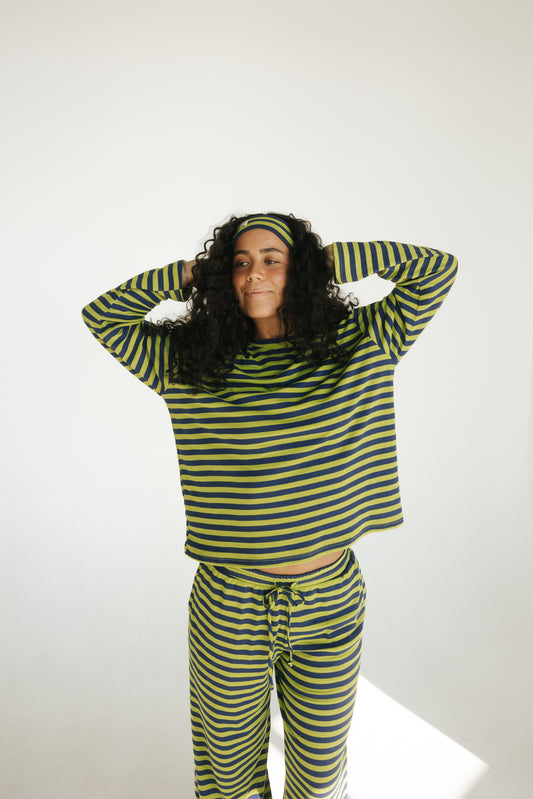 Riot Striped Lounge TEE in- Navy/Green