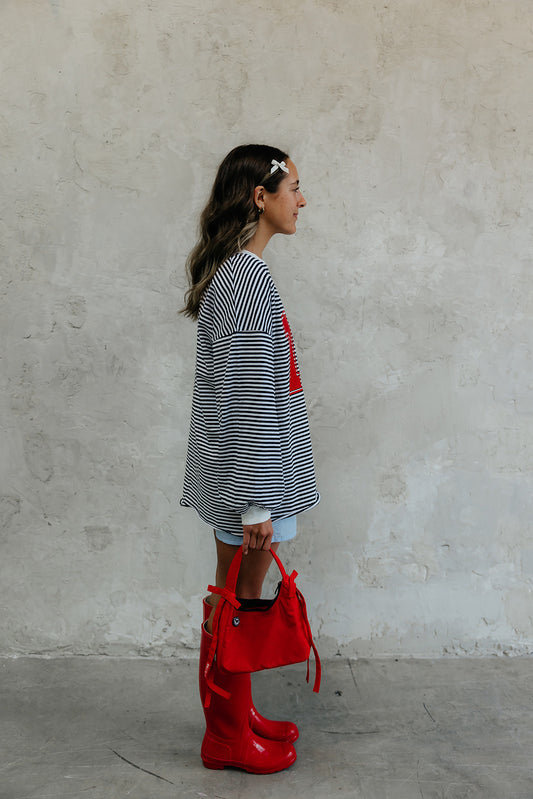 Riot Striped Varsity Tee- in black/red (FALL RESTOCK PRE-ORDER)