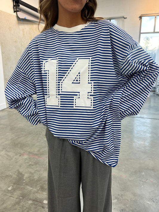 Riot Striped Varsity Tee- in blue/white (RESTOCKED)