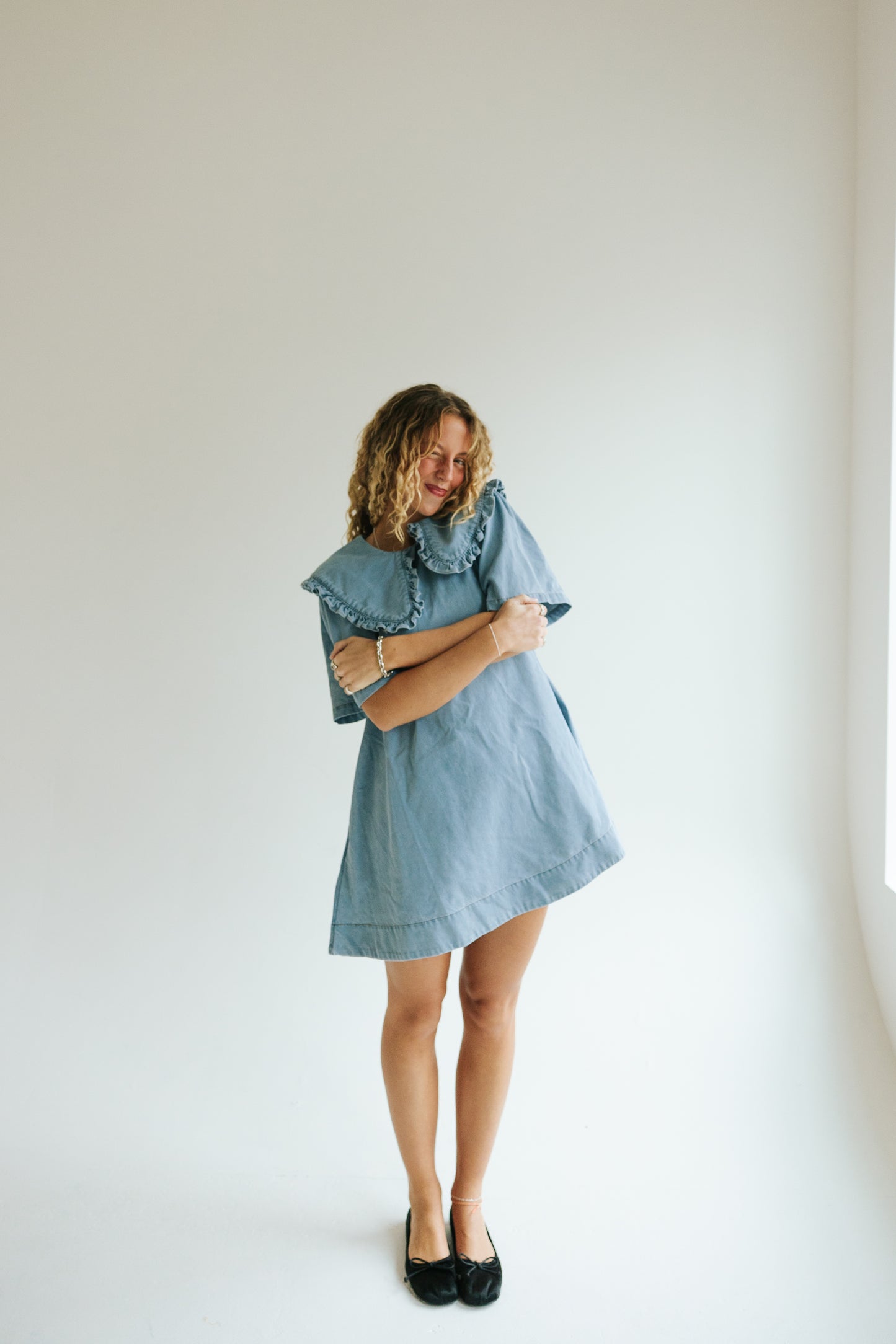 Sunday Eyelet Collar Denim Dress