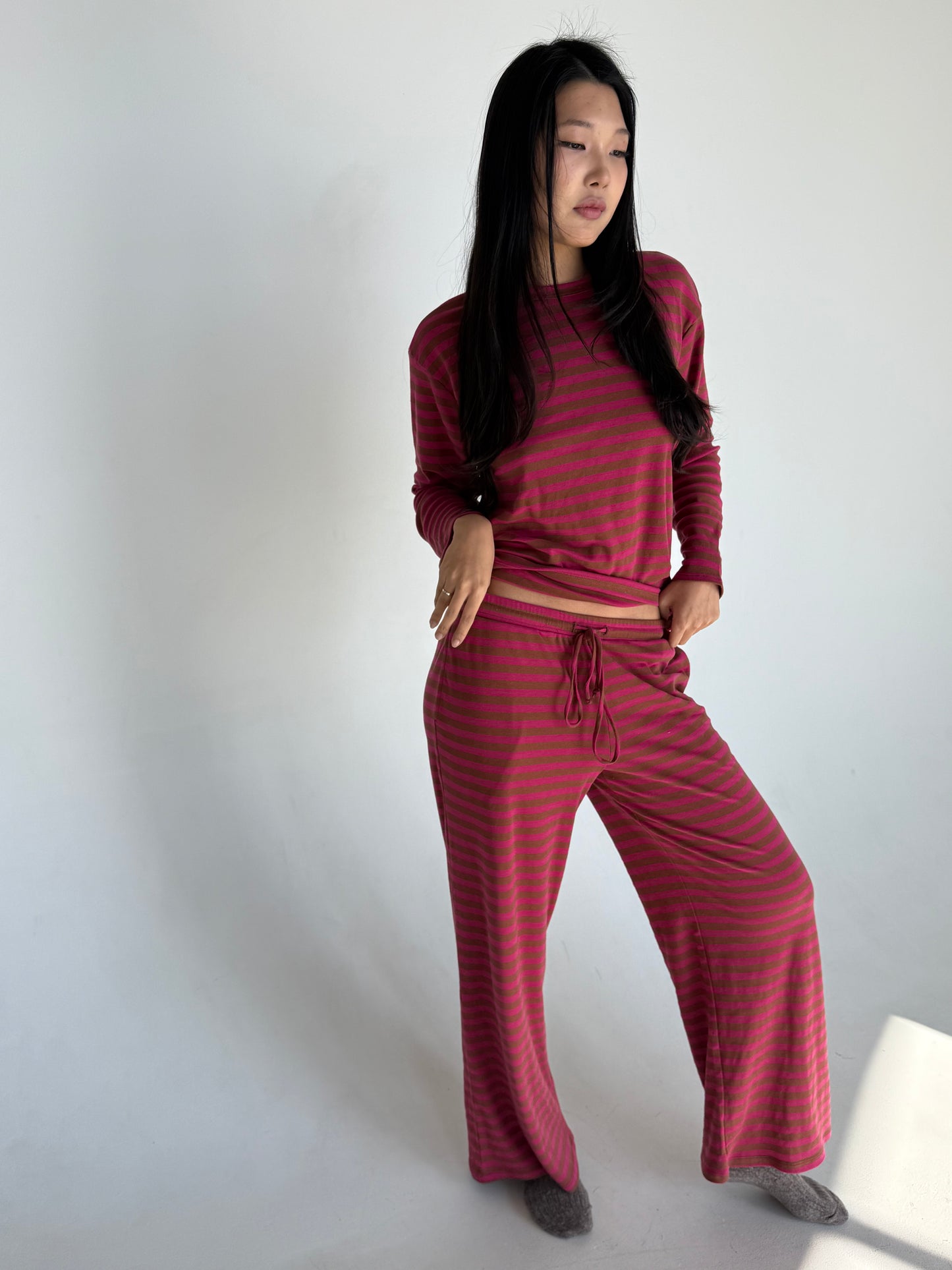 Riot Striped Lounge PANTS in- Red/Brown