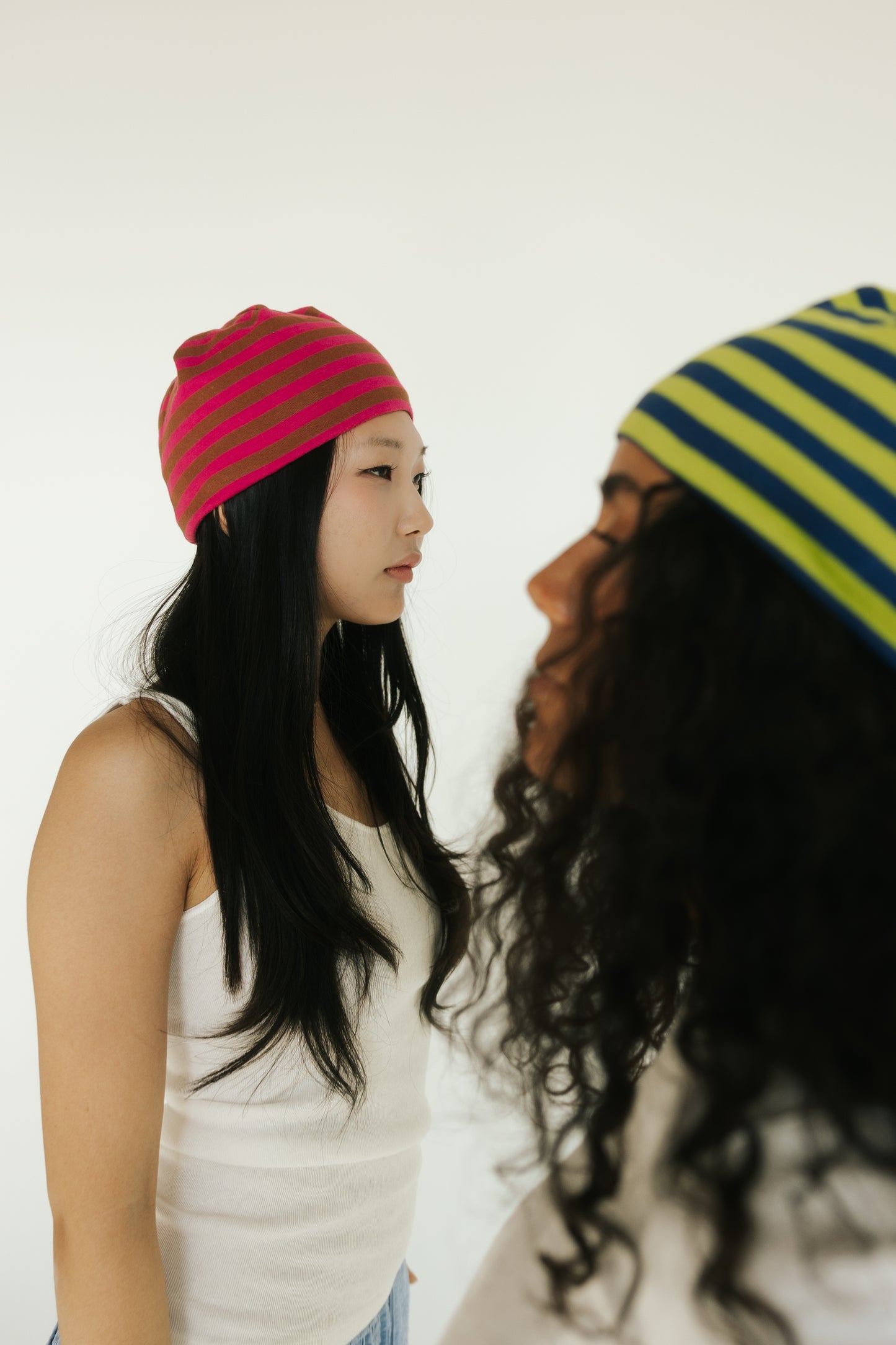 Riot Striped Rib Knit Beanie in- Red/Brown