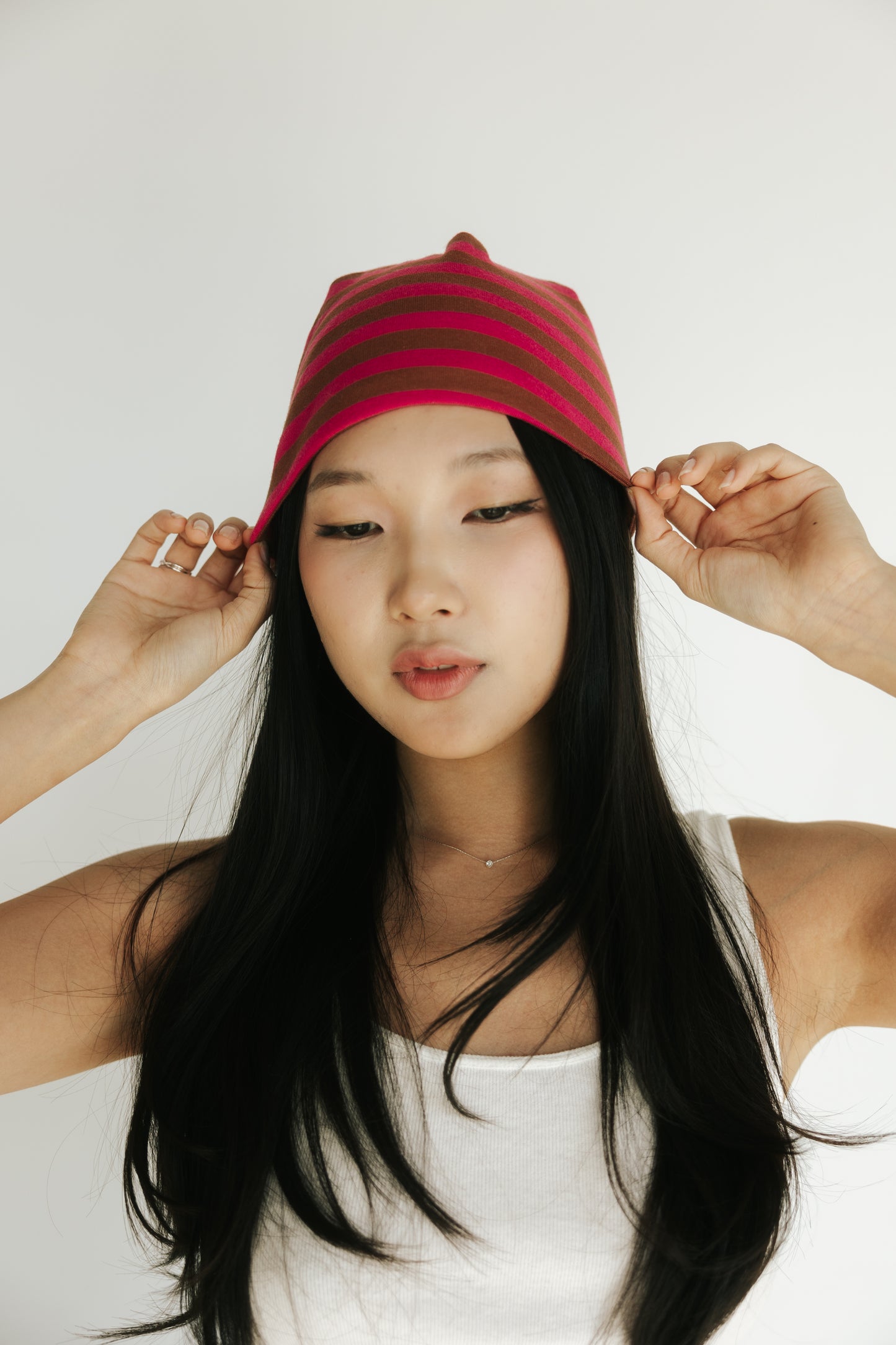 Riot Striped Rib Knit Beanie in- Red/Brown