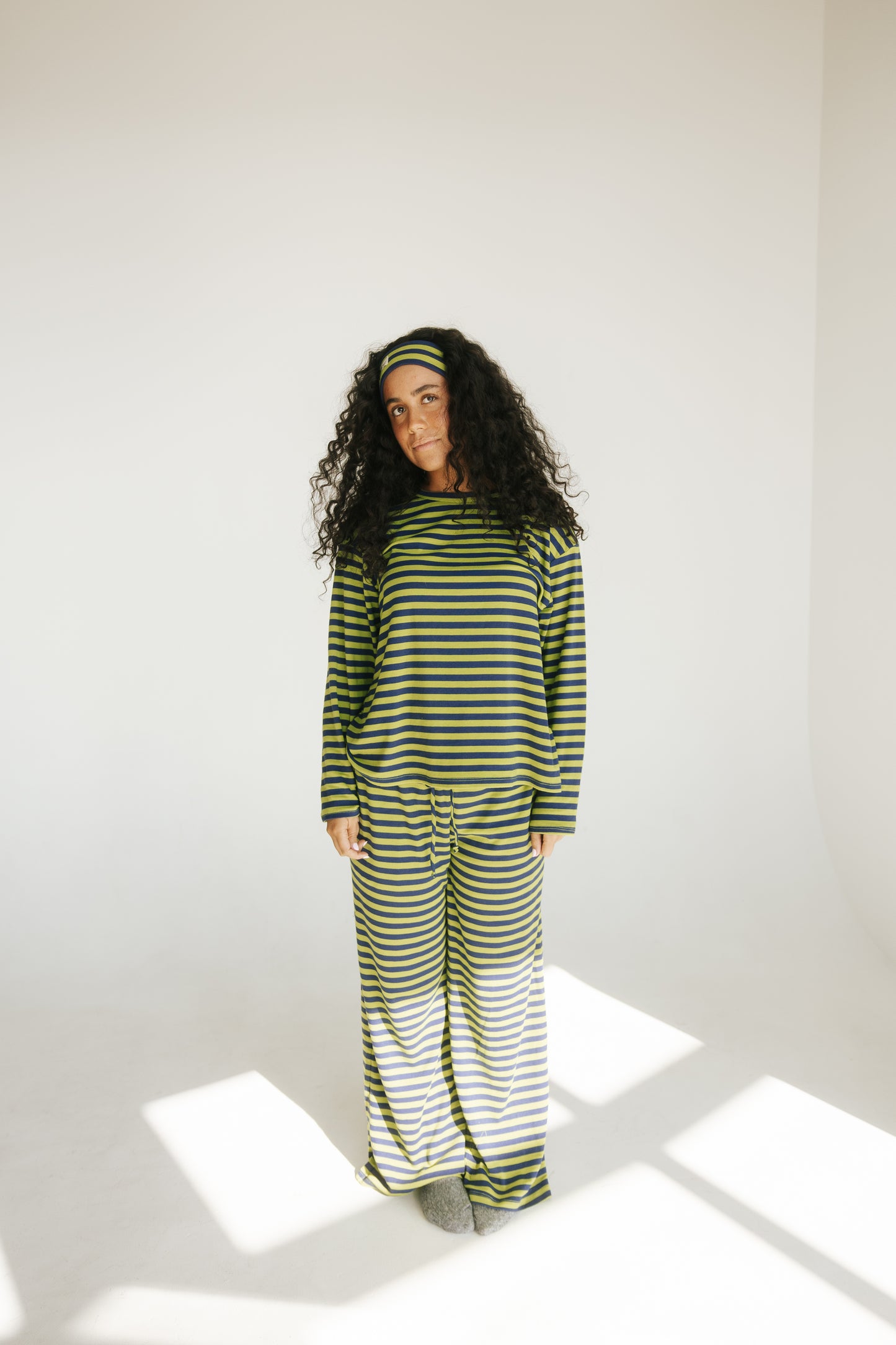 Riot Striped Lounge PANTS in- Navy/Green